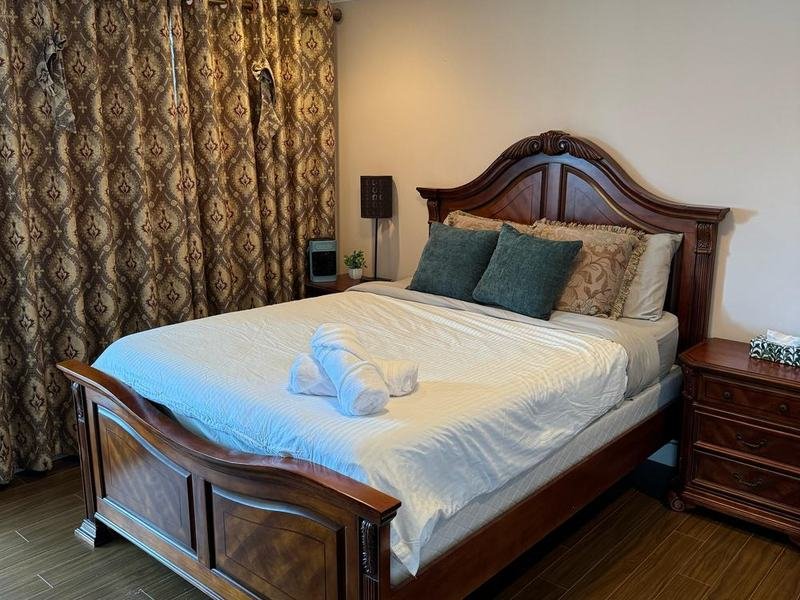 Primary bedroom, turned down